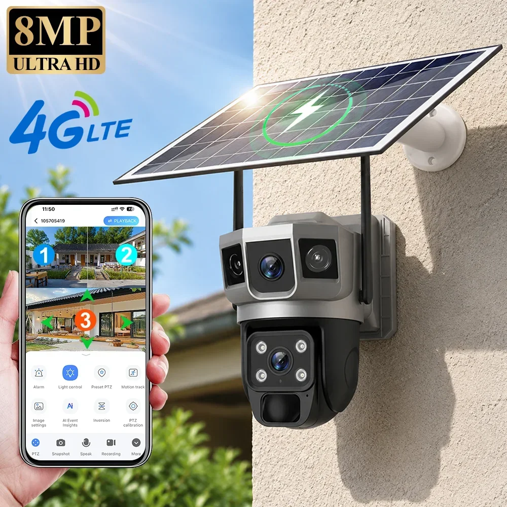 Home Security With Ai - V380 4K 3 screens 4G Camera